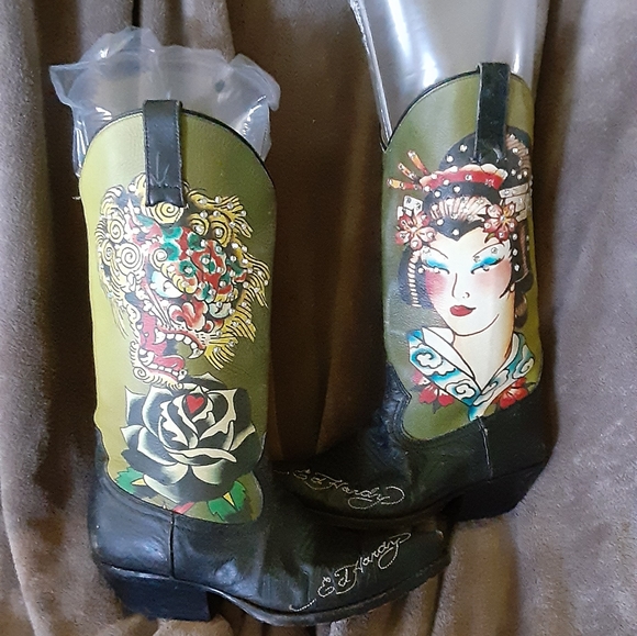 Ed Hardy Shoes - Black leather Boots